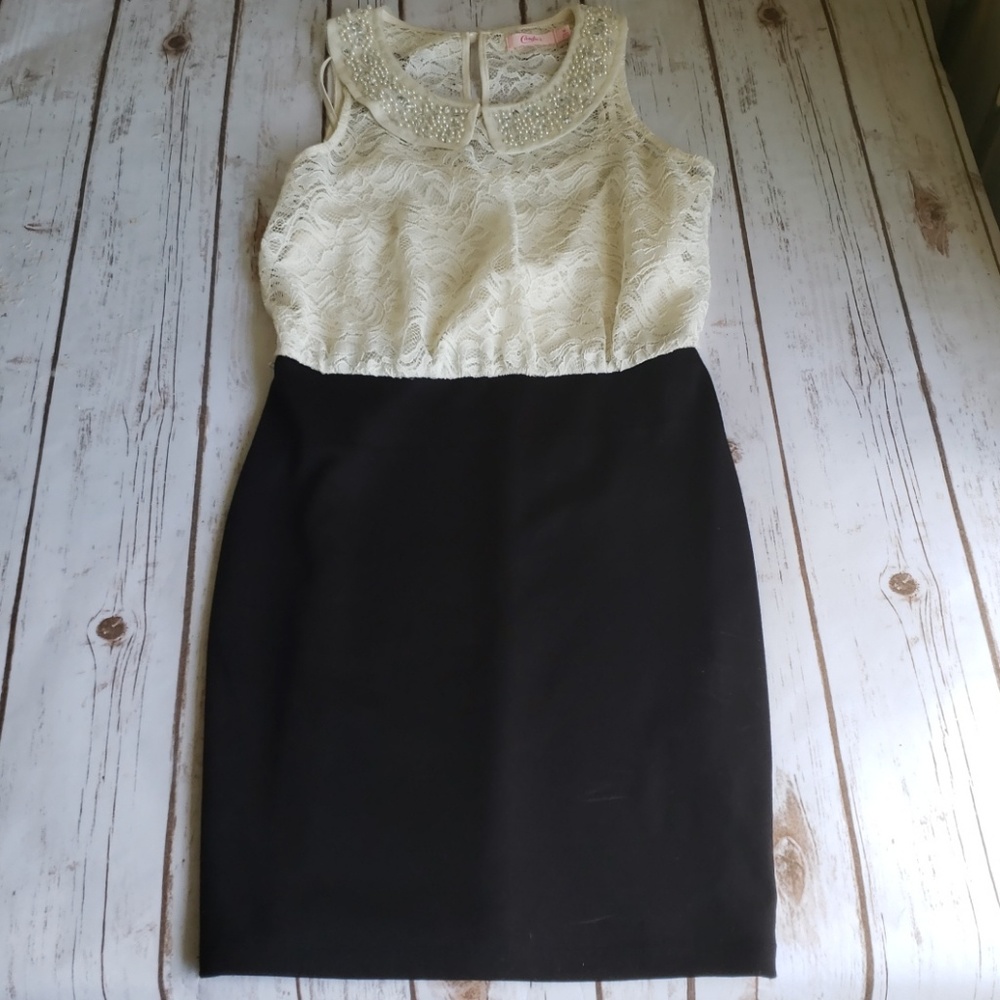 Black and cream lace and beaded top dress